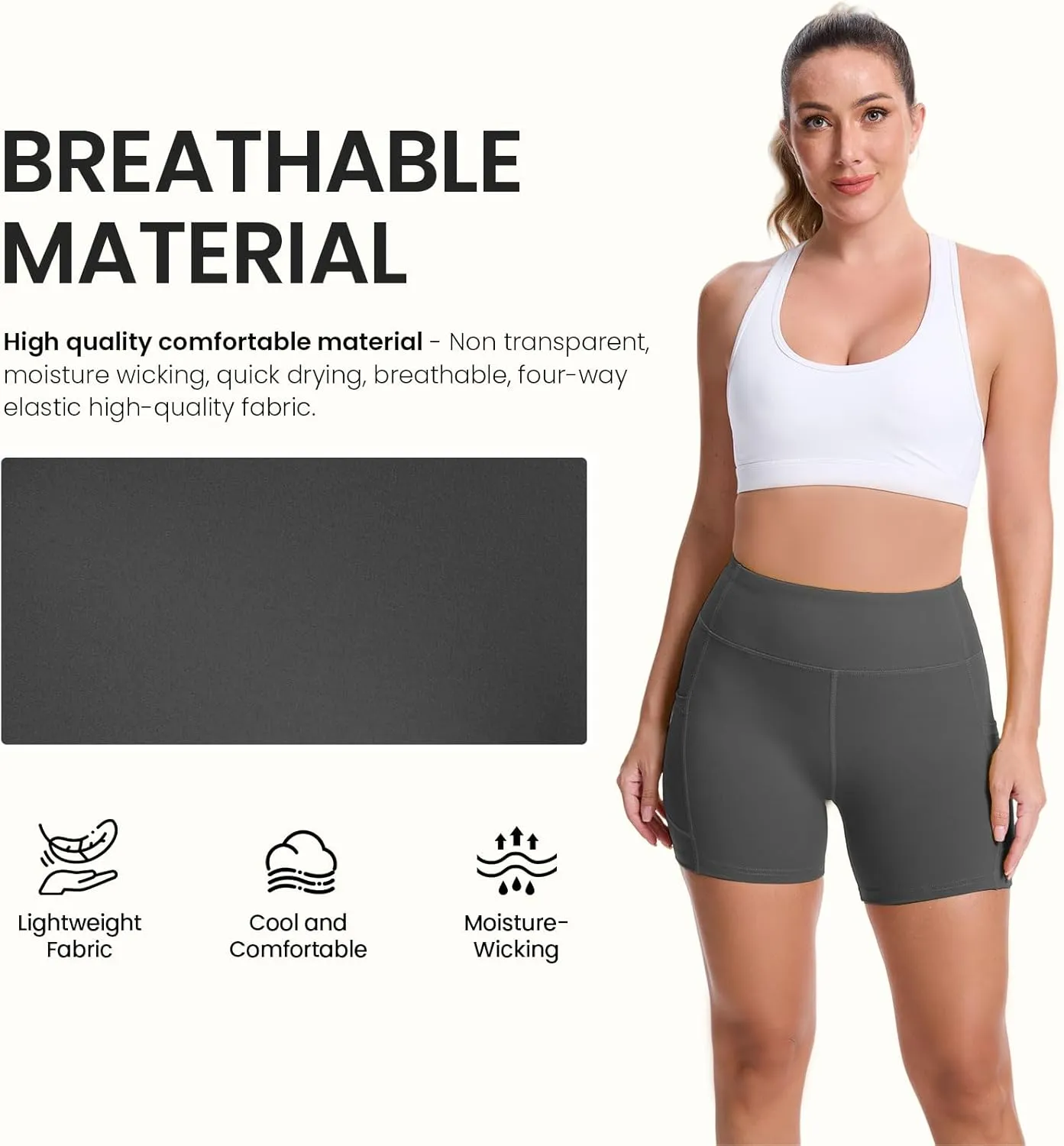 High Waisted Yoga Shorts for Women with Pockets - Buttery Soft Biker Shorts Tummy Control Workout Running Cycling