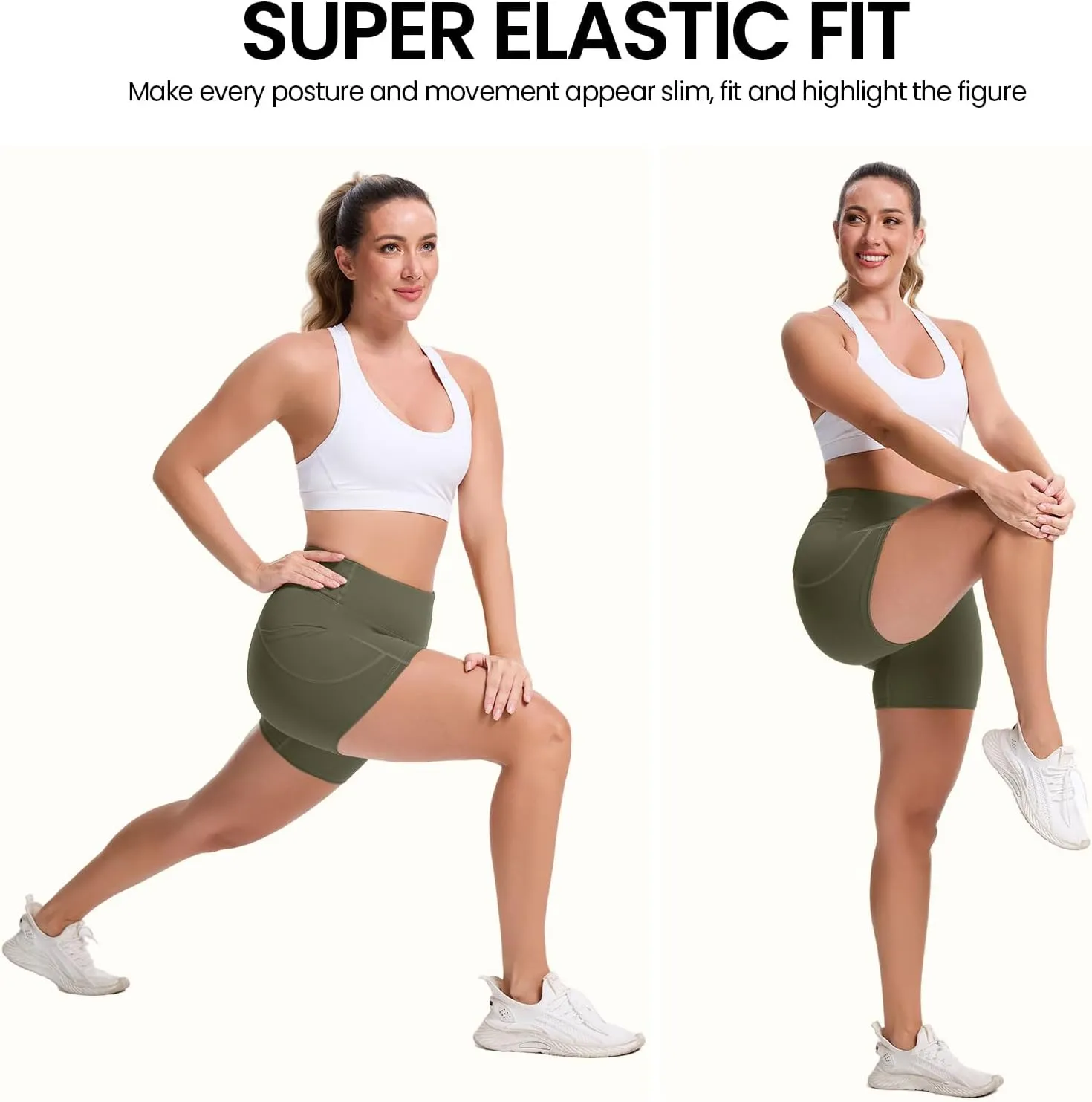 High Waisted Yoga Shorts for Women with Pockets - Buttery Soft Biker Shorts Tummy Control Workout Running Cycling