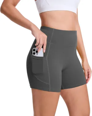 High Waisted Yoga Shorts for Women with Pockets - Buttery Soft Biker Shorts Tummy Control Workout Running Cycling