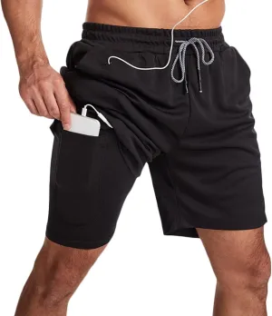 HNVAVQ Sport Athletic Training Shorts Mens Running Gym 2 in 1 Shorts with Pockets Quick Dry Gym Shorts Compression Shorts