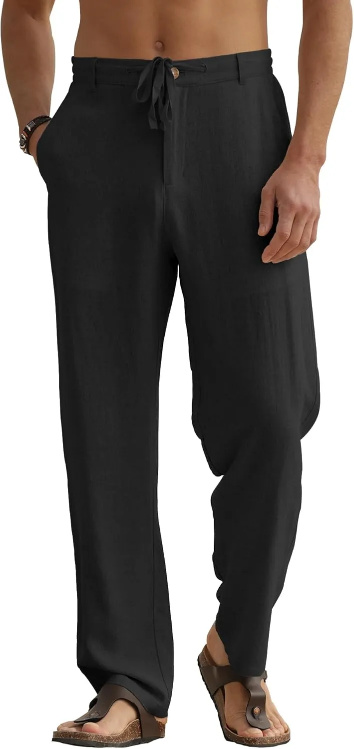 HOTake Men's Linen Pants Casual Beach Summer Vacation Linen Dress Pants Loose Fit