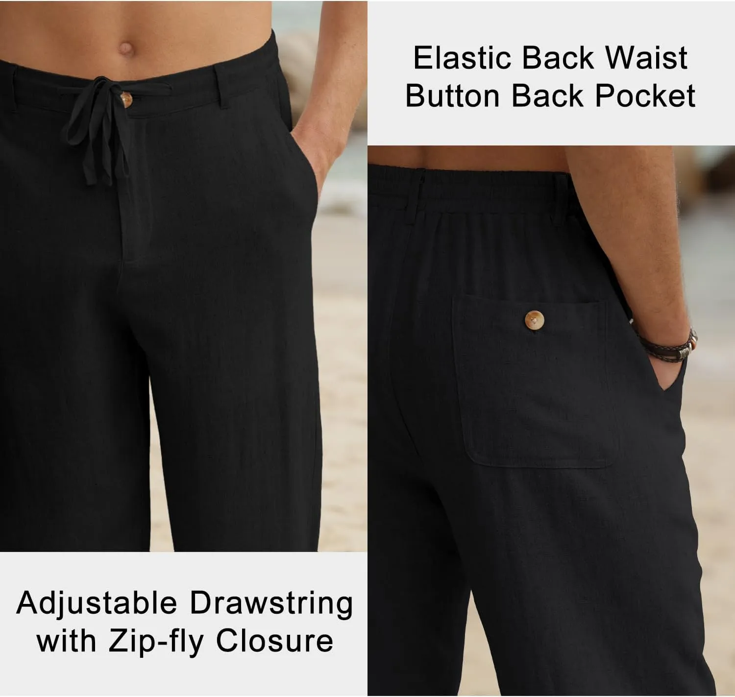 HOTake Men's Linen Pants Casual Beach Summer Vacation Linen Dress Pants Loose Fit