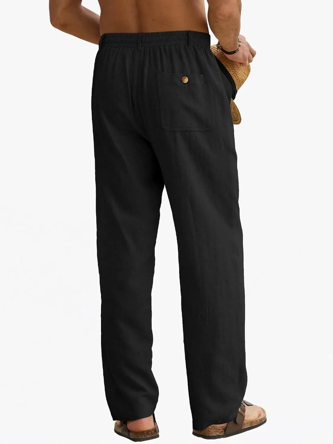 HOTake Men's Linen Pants Casual Beach Summer Vacation Linen Dress Pants Loose Fit