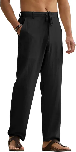 HOTake Men's Linen Pants Casual Beach Summer Vacation Linen Dress Pants Loose Fit