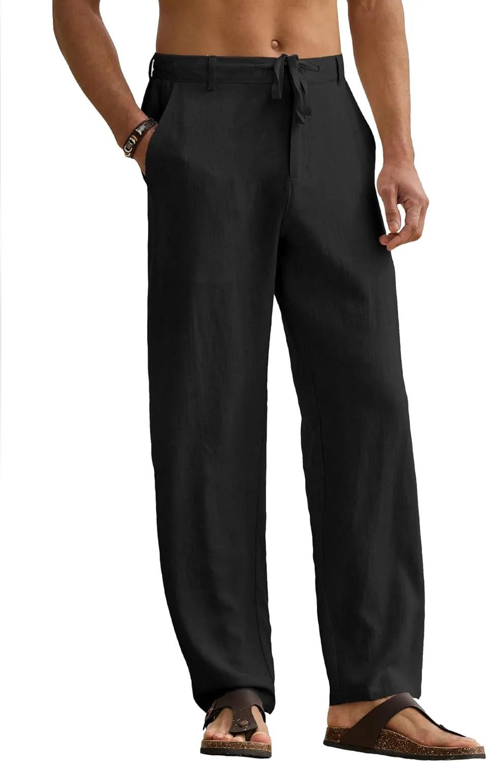 HOTake Men's Linen Pants Casual Beach Summer Vacation Linen Dress Pants Loose Fit