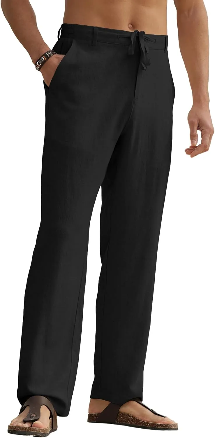 HOTake Men's Linen Pants Casual Beach Summer Vacation Linen Dress Pants Loose Fit
