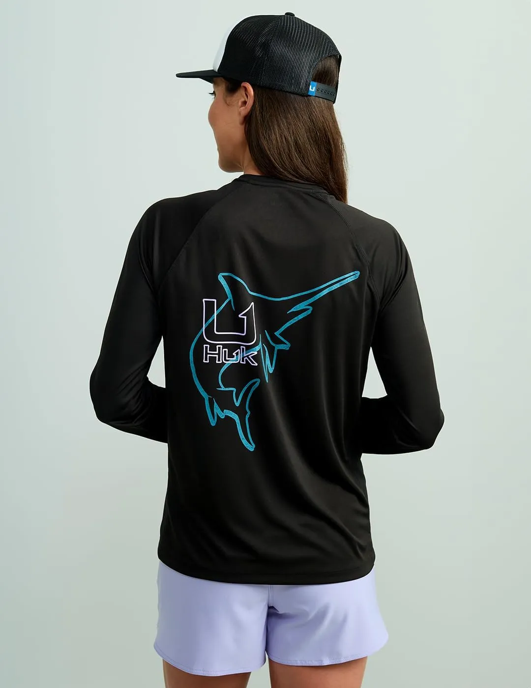 HUK Women's Pursuit Patterned Crew Long Sleeve, Performance Shirt