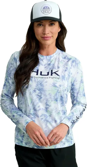 HUK Women's Pursuit Patterned Crew Sleeve, Performance Shirt