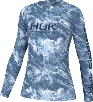 HUK Women's Pursuit Patterned Crew Sleeve, Performance Shirt
