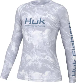 HUK Women's Pursuit Patterned Crew Sleeve, Performance Shirt