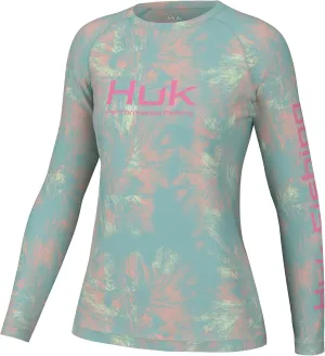 HUK Women's Pursuit Patterned Crew Sleeve, Performance Shirt
