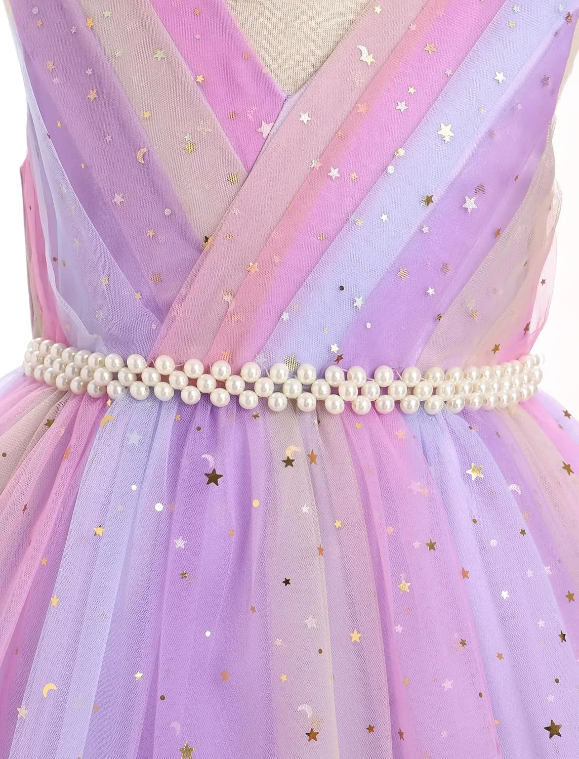 IBTOM CASTLE Flower Girl Dress Kids Birthday Dress Ruffle Pearls Tiered Tulle Party Dress Wedding Gown Prom