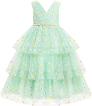 IBTOM CASTLE Flower Girl Dress Kids Birthday Dress Ruffle Pearls Tiered Tulle Party Dress Wedding Gown Prom