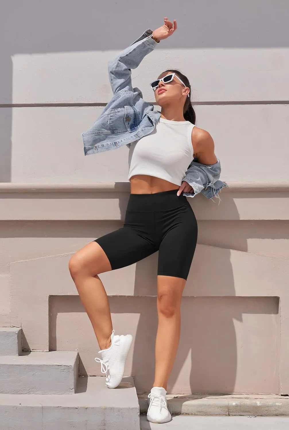 IUGA Biker Shorts for Women High Waist, Ultra Soft Womens Workout Shorts with Inner Pocket Opaque Yoga Gym Running Shorts 8"