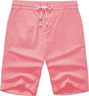 Janmid Men's Linen Shorts Casual Elastic Waist Drawstring Summer Beach Shorts