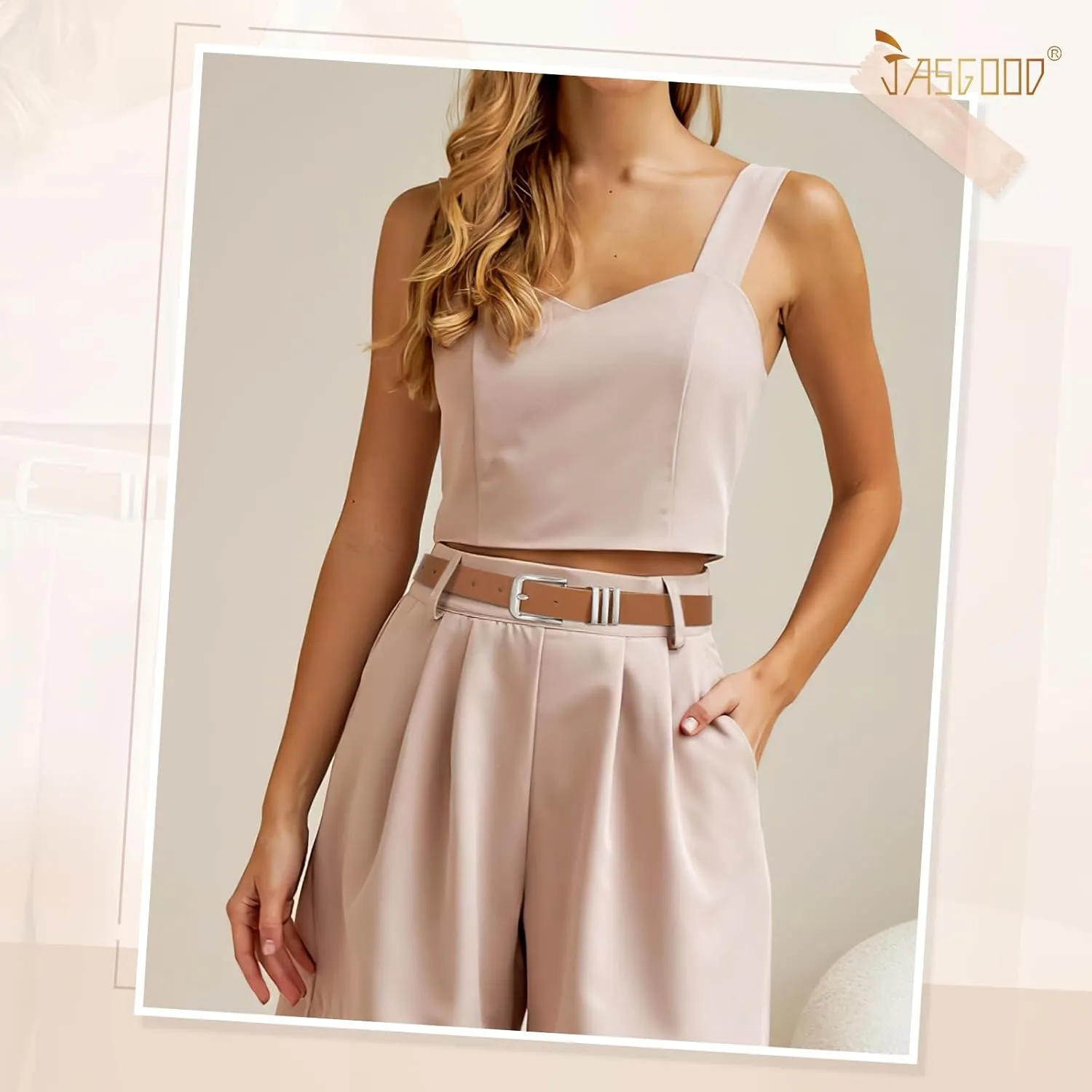 JASGOOD 3 Pack Women's Leather Belts Ladies Fashion Leather Belts for Jeans Pants Dress with Gold Buckle