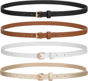 JASGOOD 4 Pack Skinny Women Leather Belt for Dresses Thin Waist Belt for Jeans Pants with Gold Buckle