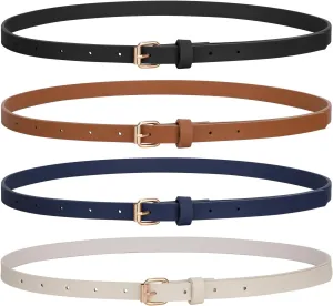 JASGOOD 4 Pack Skinny Women Leather Belt for Dresses Thin Waist Belt for Jeans Pants with Gold Buckle