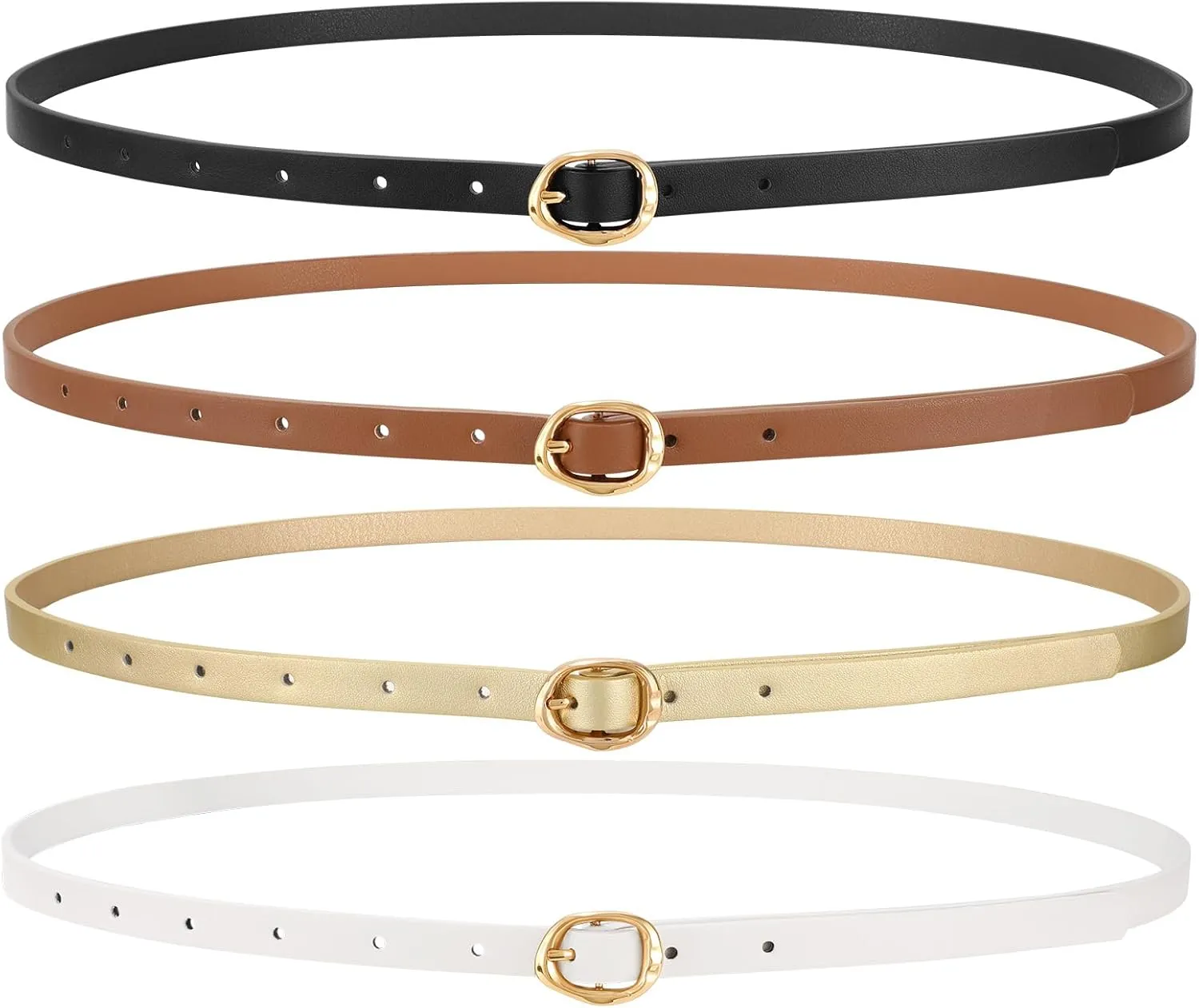 JASGOOD 4 Pack Women Skinny Leather Belts Slim Thin Belt for Dresses Jeans Pants Ladies Small Waist Belt