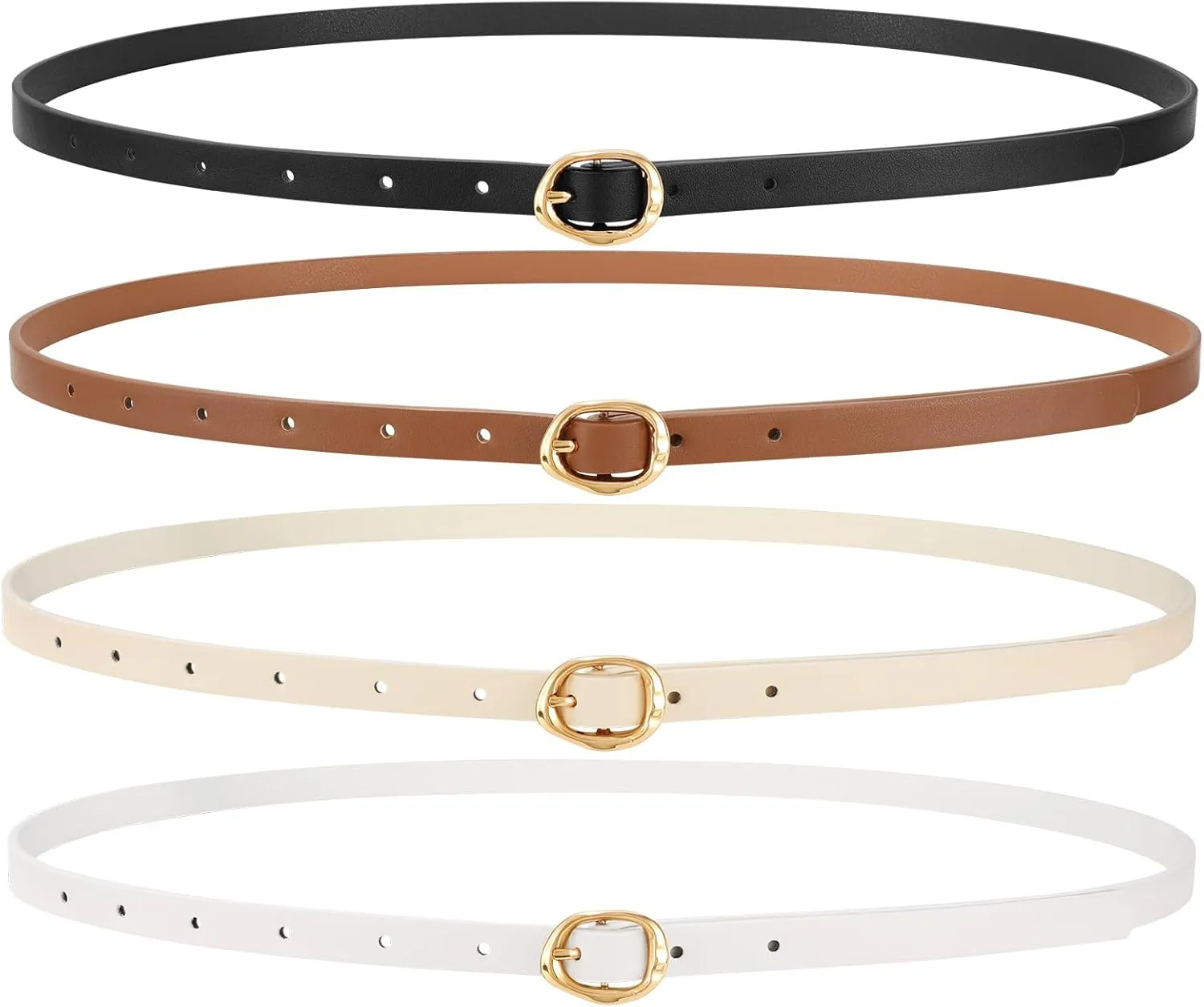 JASGOOD 4 Pack Women Skinny Leather Belts Slim Thin Belt for Dresses Jeans Pants Ladies Small Waist Belt