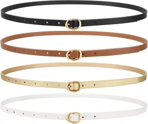 JASGOOD 4 Pack Women Skinny Leather Belts Slim Thin Belt for Dresses Jeans Pants Ladies Small Waist Belt