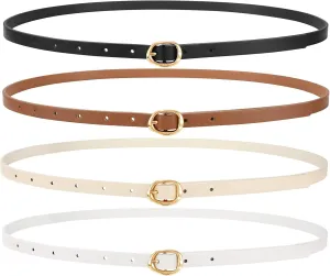 JASGOOD 4 Pack Women Skinny Leather Belts Slim Thin Belt for Dresses Jeans Pants Ladies Small Waist Belt