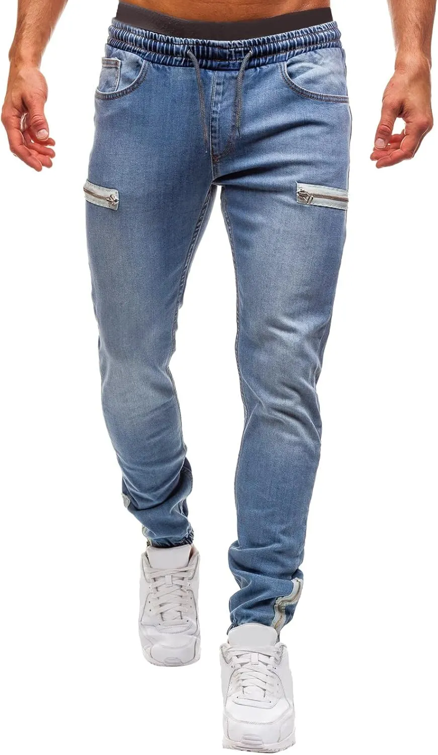 Jeans for Men Relaxed Fit Trousers Pure Colour Jean with Zipper Pocket Jean Trouser Solid Fashion Loose Wide Men's