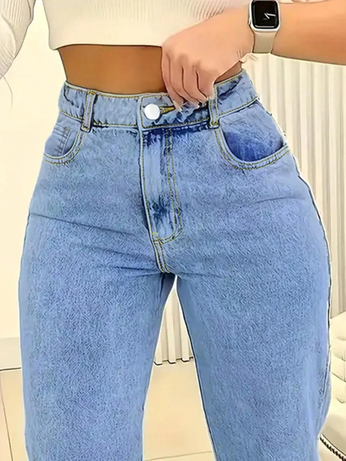 Jeans for Women Trendy Straight Wide Leg Denim Pants Vintage wash Boyfriend Casual Pockets Loose Jeans