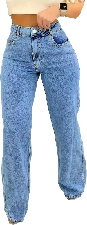 Jeans for Women Trendy Straight Wide Leg Denim Pants Vintage wash Boyfriend Casual Pockets Loose Jeans