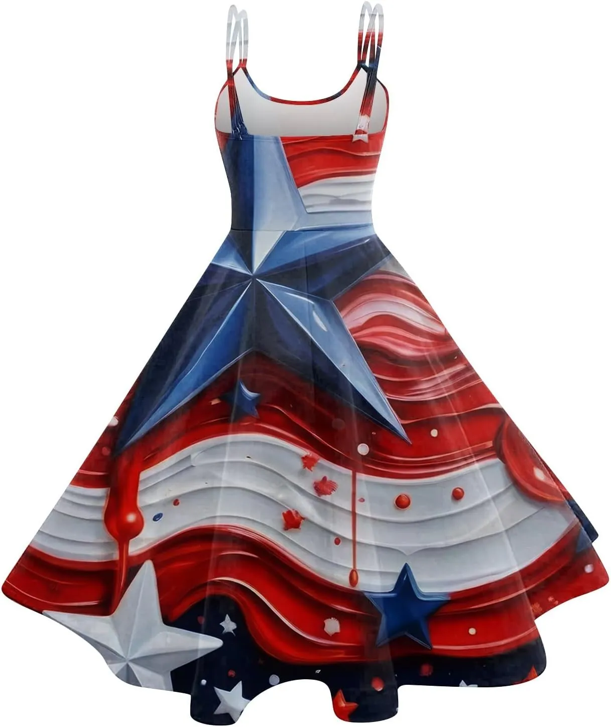 July 4Th Dresses Women Midi Red White and Blue Dress Sleeveless Patriotic Dresses Holiday Festival Party Dress