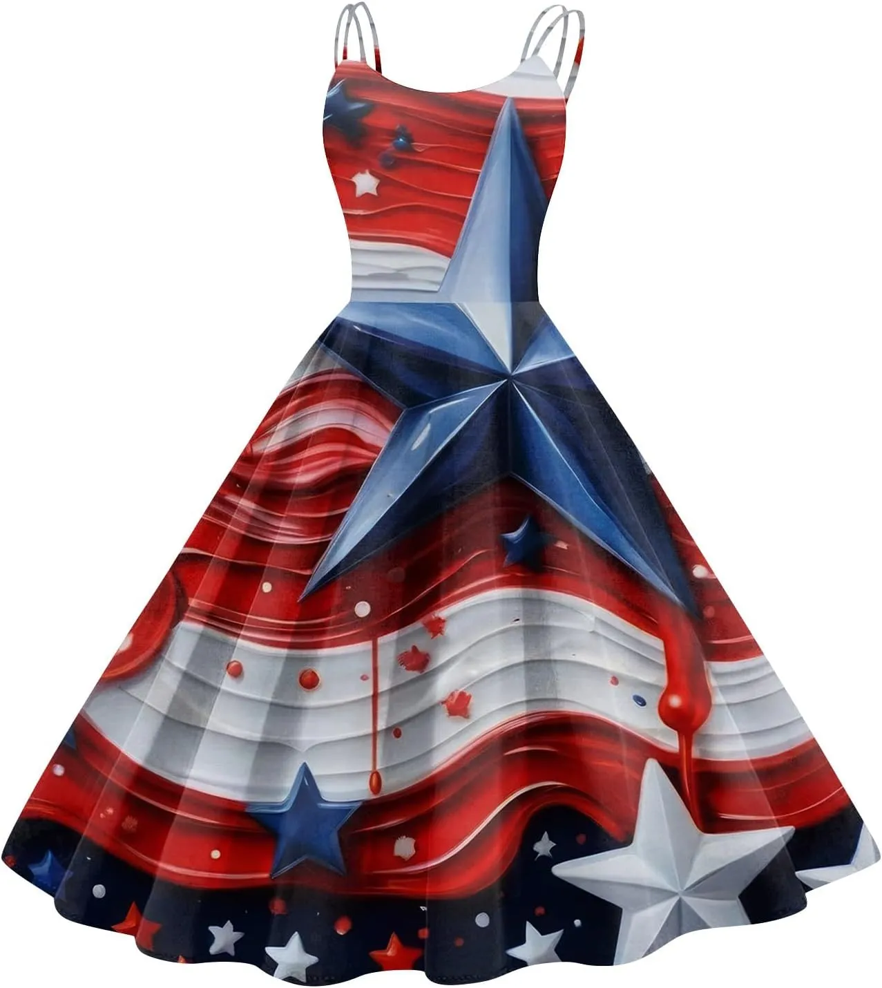 July 4Th Dresses Women Midi Red White and Blue Dress Sleeveless Patriotic Dresses Holiday Festival Party Dress