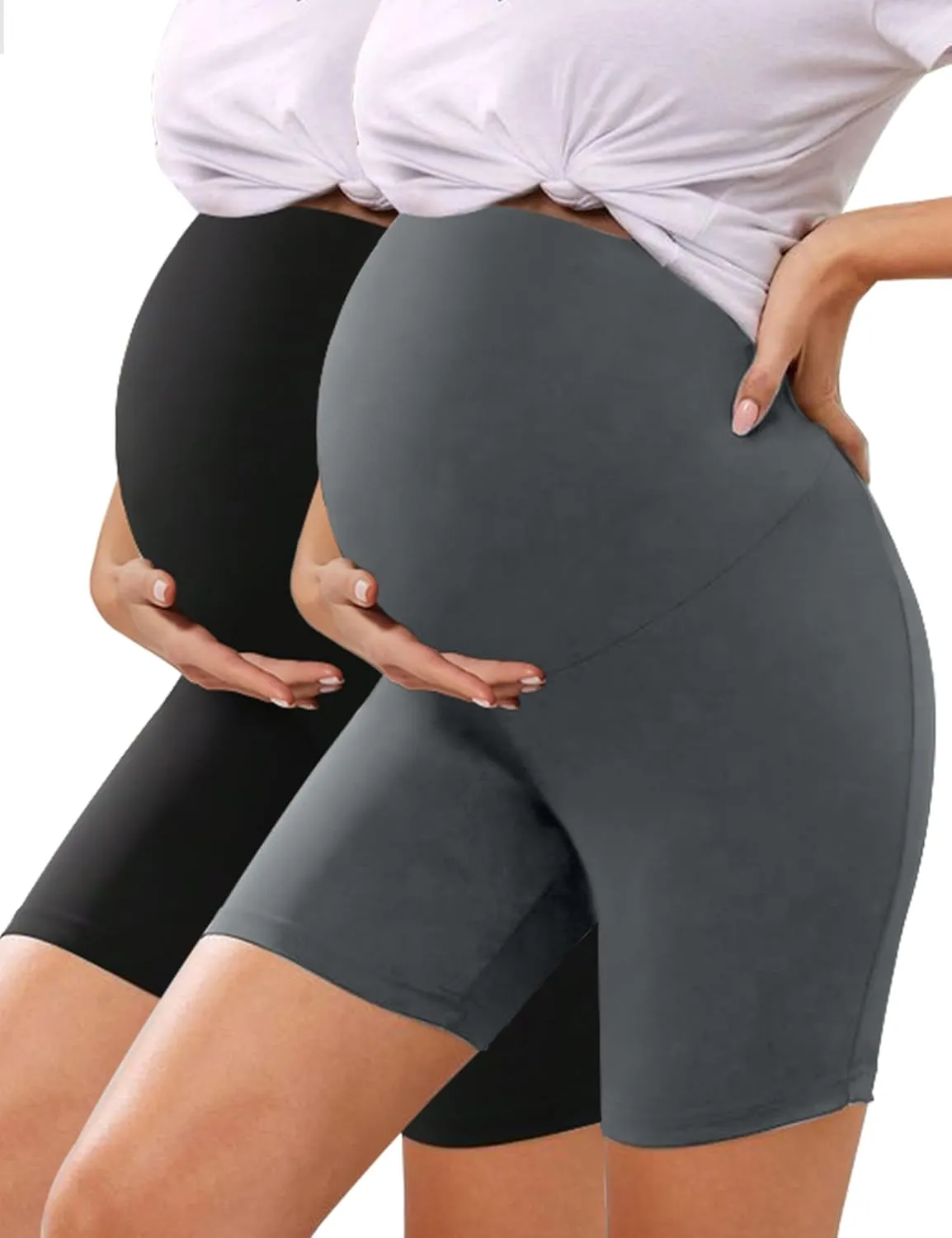 KIM S 5" Soft Lounge High Waisted Maternity Biker Shorts - Yoga Active Workout Maternity Shorts