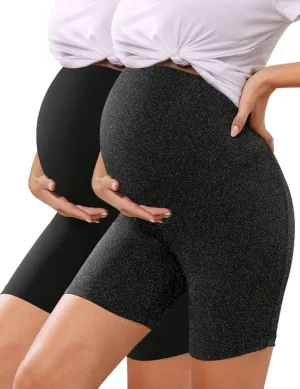 KIM S 5" Soft Lounge High Waisted Maternity Biker Shorts - Yoga Active Workout Maternity Shorts