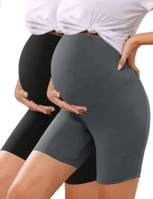 KIM S 5" Soft Lounge High Waisted Maternity Biker Shorts - Yoga Active Workout Maternity Shorts