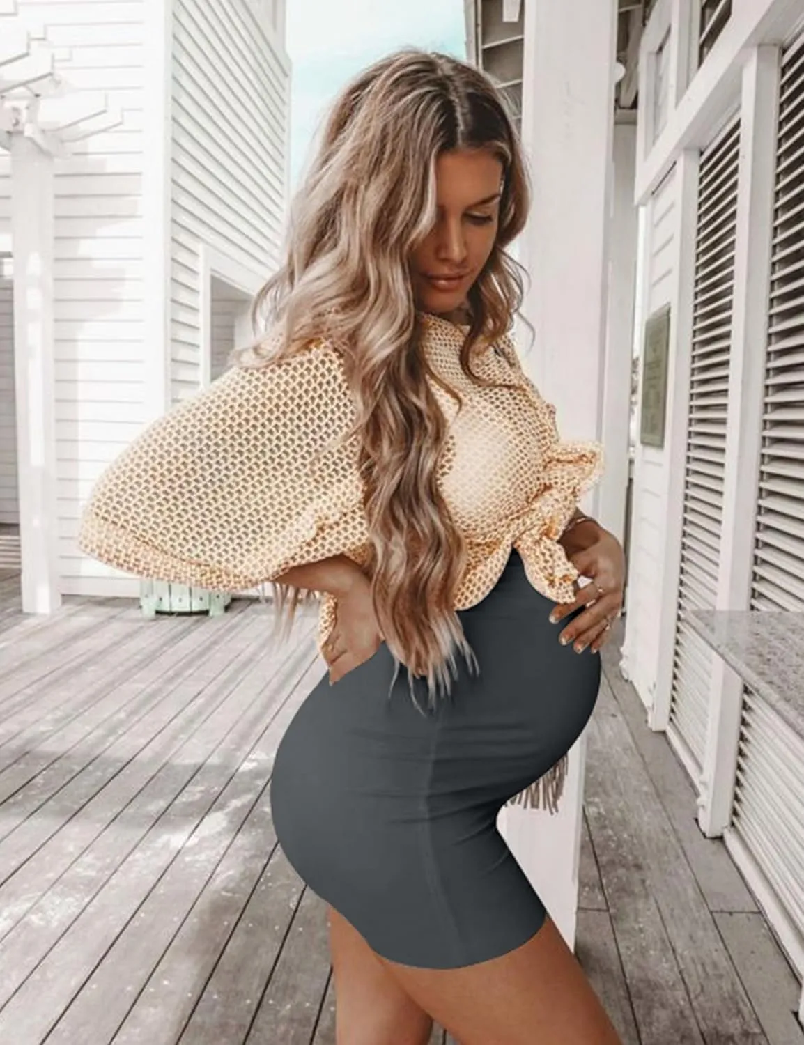 KIM S 5" Soft Lounge High Waisted Maternity Biker Shorts - Yoga Active Workout Maternity Shorts
