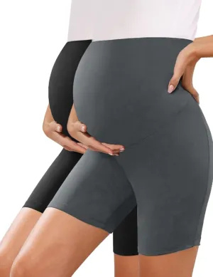 KIM S Buttery Soft High Waisted Maternity Biker Shorts - Workout Yoga Active Maternity Shorts