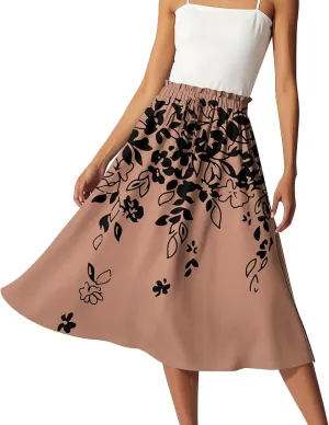 Knee Length Skirt for Women High Waist Flowy A-Line Casual Summer Skirt Trendy