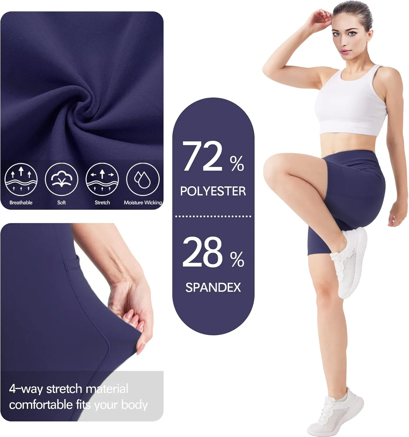 KOWBEAR Biker Shorts for Women Super Soft High Waisted Yoga Shorts 6” Tummy Control Workout Shorts with Pockets Running Gym