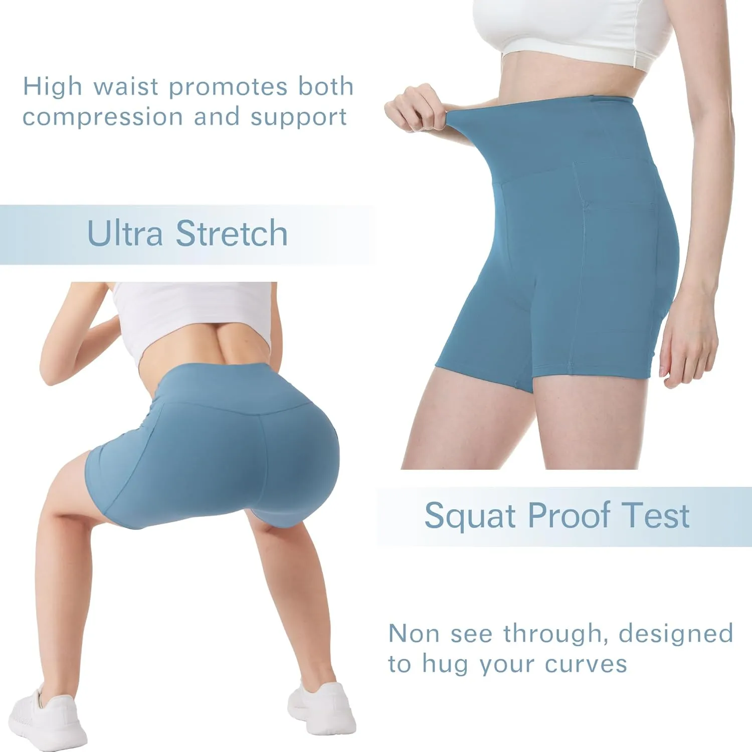 KOWBEAR Biker Shorts for Women Super Soft High Waisted Yoga Shorts 6” Tummy Control Workout Shorts with Pockets Running Gym