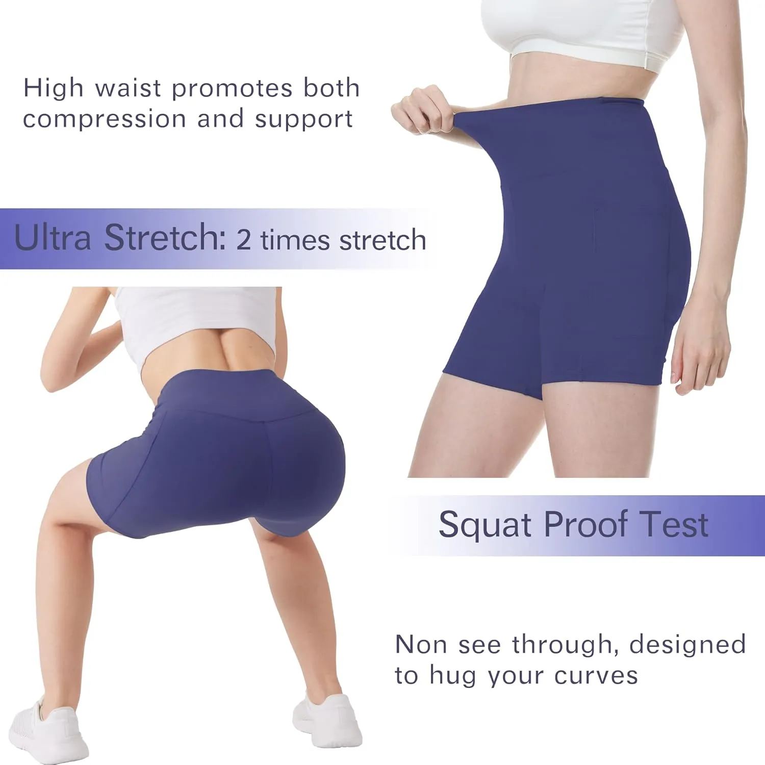 KOWBEAR Biker Shorts for Women Super Soft High Waisted Yoga Shorts 6” Tummy Control Workout Shorts with Pockets Running Gym