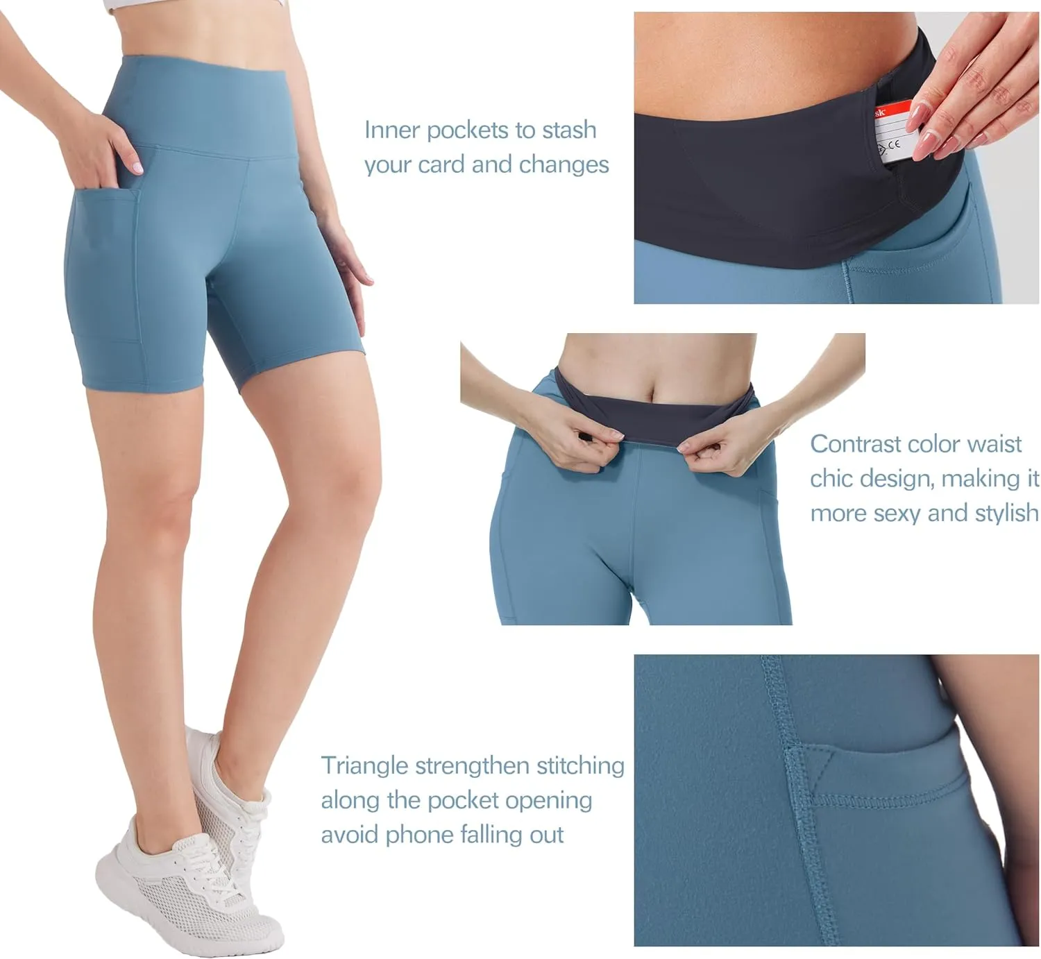 KOWBEAR Biker Shorts for Women Super Soft High Waisted Yoga Shorts 6” Tummy Control Workout Shorts with Pockets Running Gym