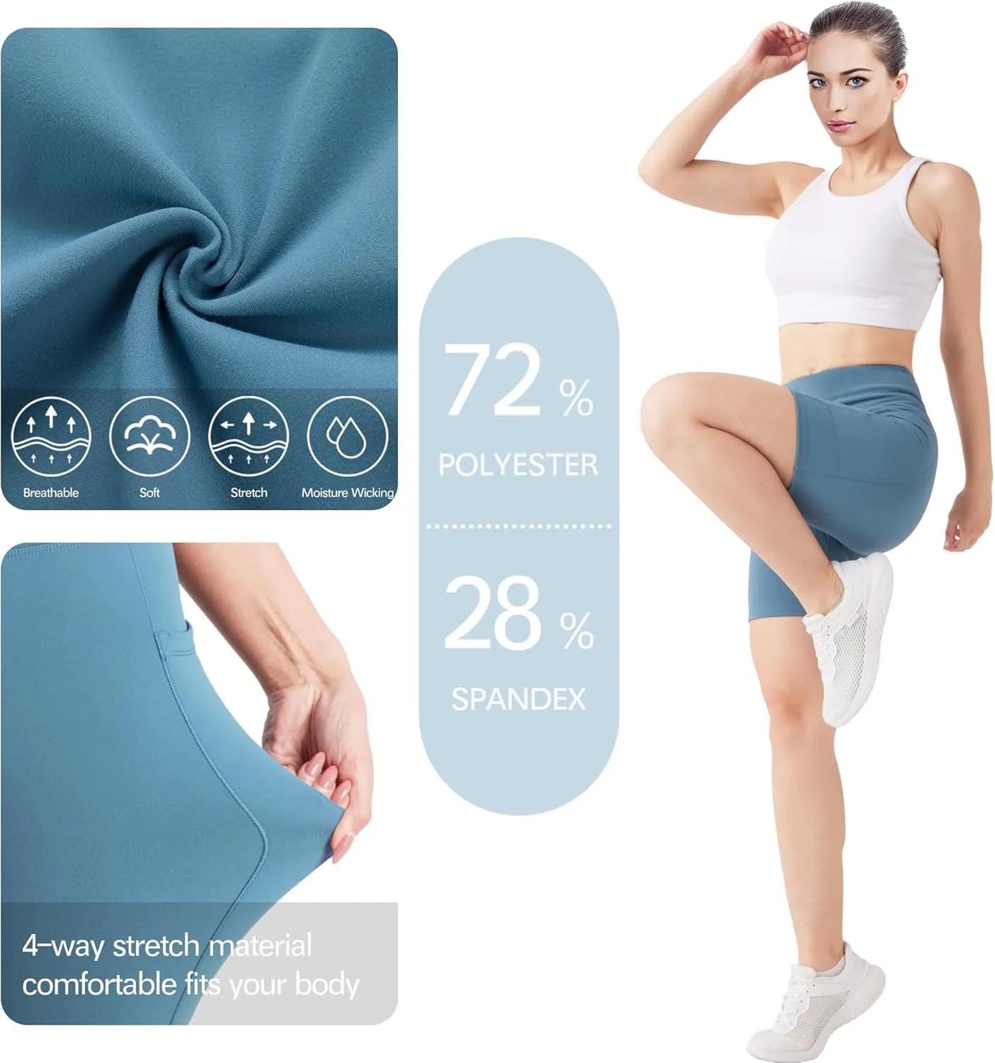 KOWBEAR Biker Shorts for Women Super Soft High Waisted Yoga Shorts 6” Tummy Control Workout Shorts with Pockets Running Gym