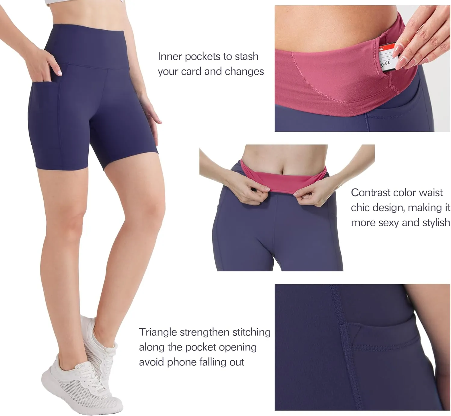 KOWBEAR Biker Shorts for Women Super Soft High Waisted Yoga Shorts 6” Tummy Control Workout Shorts with Pockets Running Gym