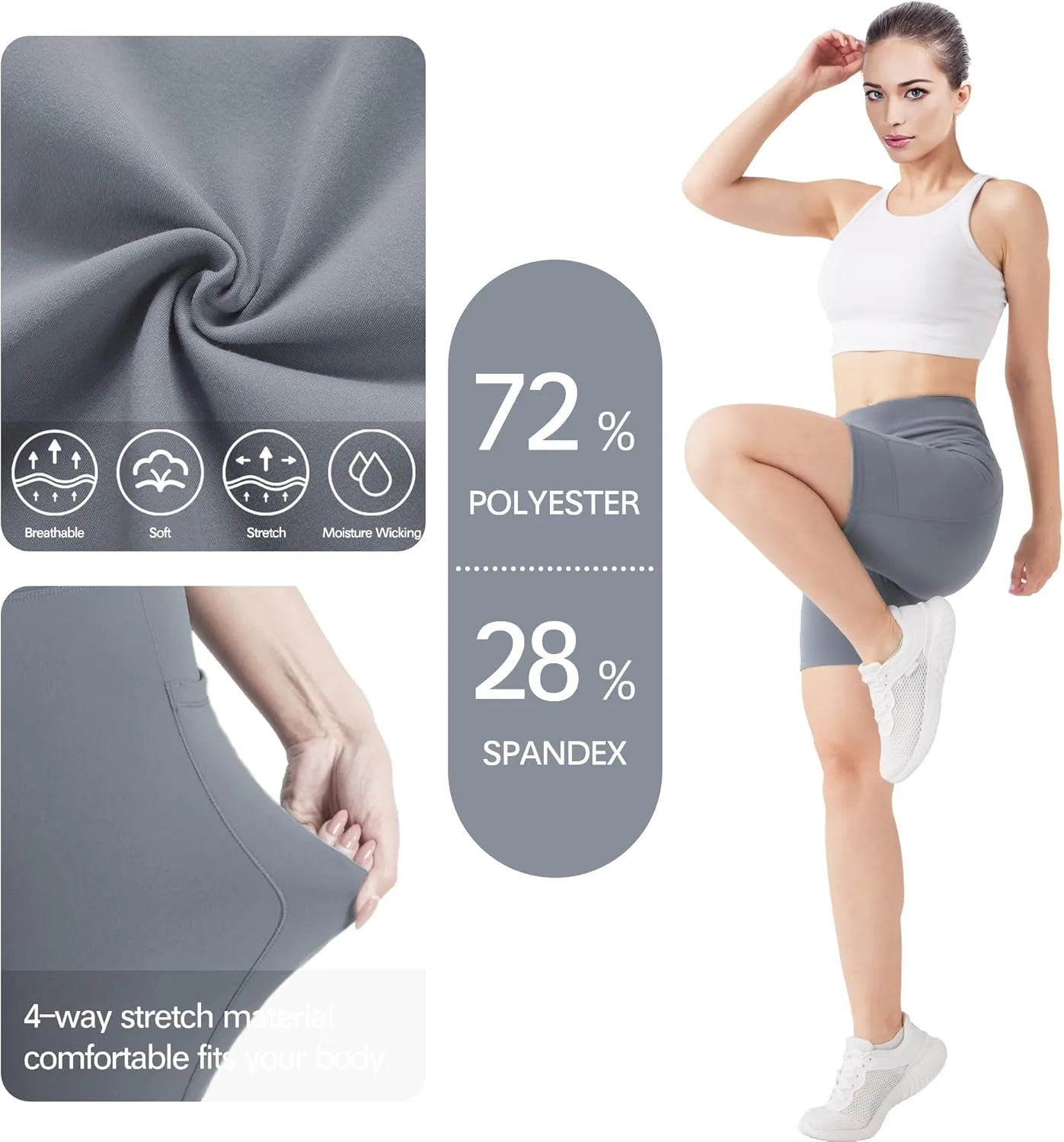 KOWBEAR Biker Shorts for Women Super Soft High Waisted Yoga Shorts 6” Tummy Control Workout Shorts with Pockets Running Gym
