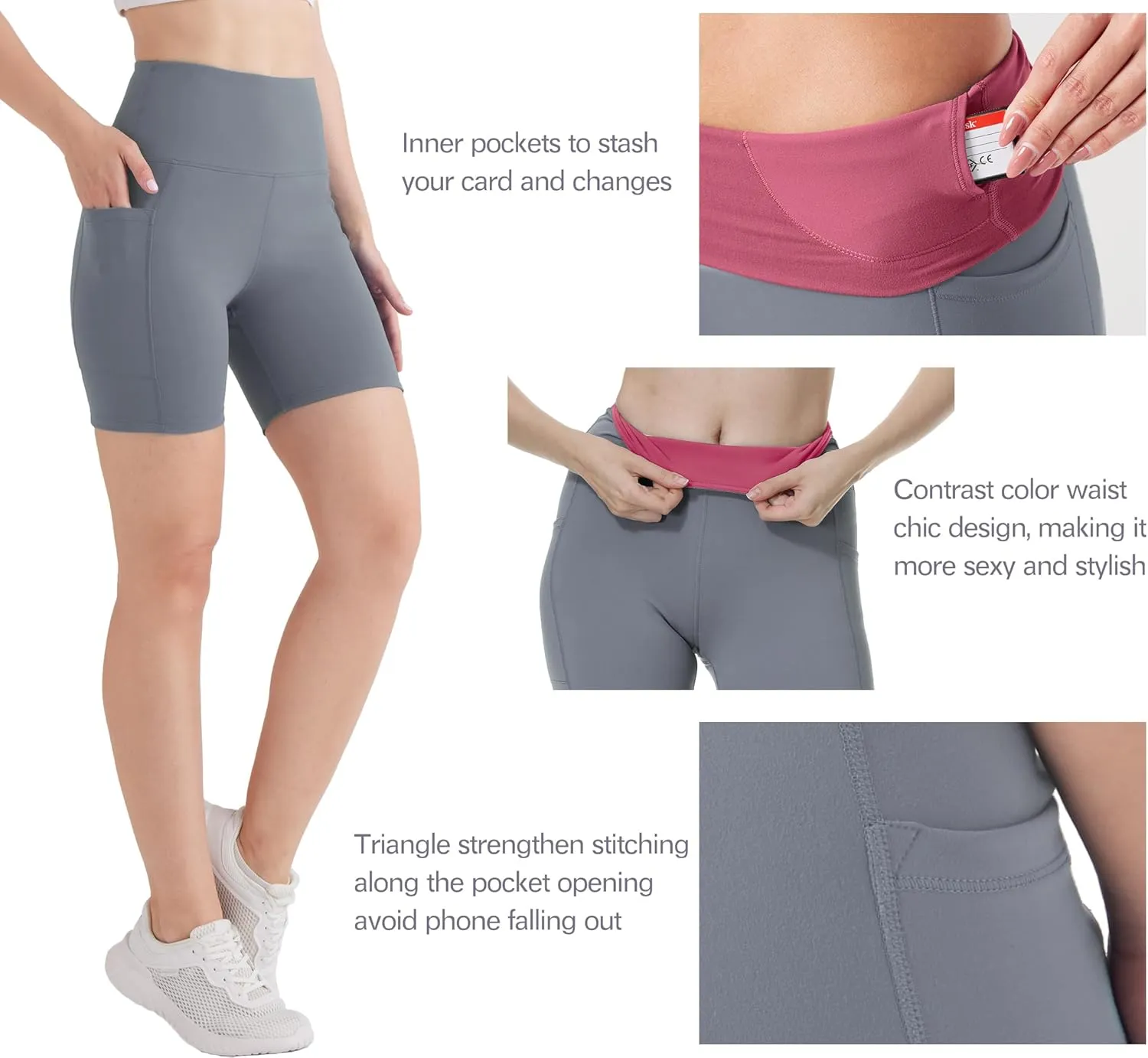 KOWBEAR Biker Shorts for Women Super Soft High Waisted Yoga Shorts 6” Tummy Control Workout Shorts with Pockets Running Gym