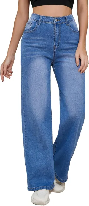 LaiyiVic Wide Leg Jeans for Women High Waisted Stretchy Straight Pants Leg Boyfriend Baggy Jeans