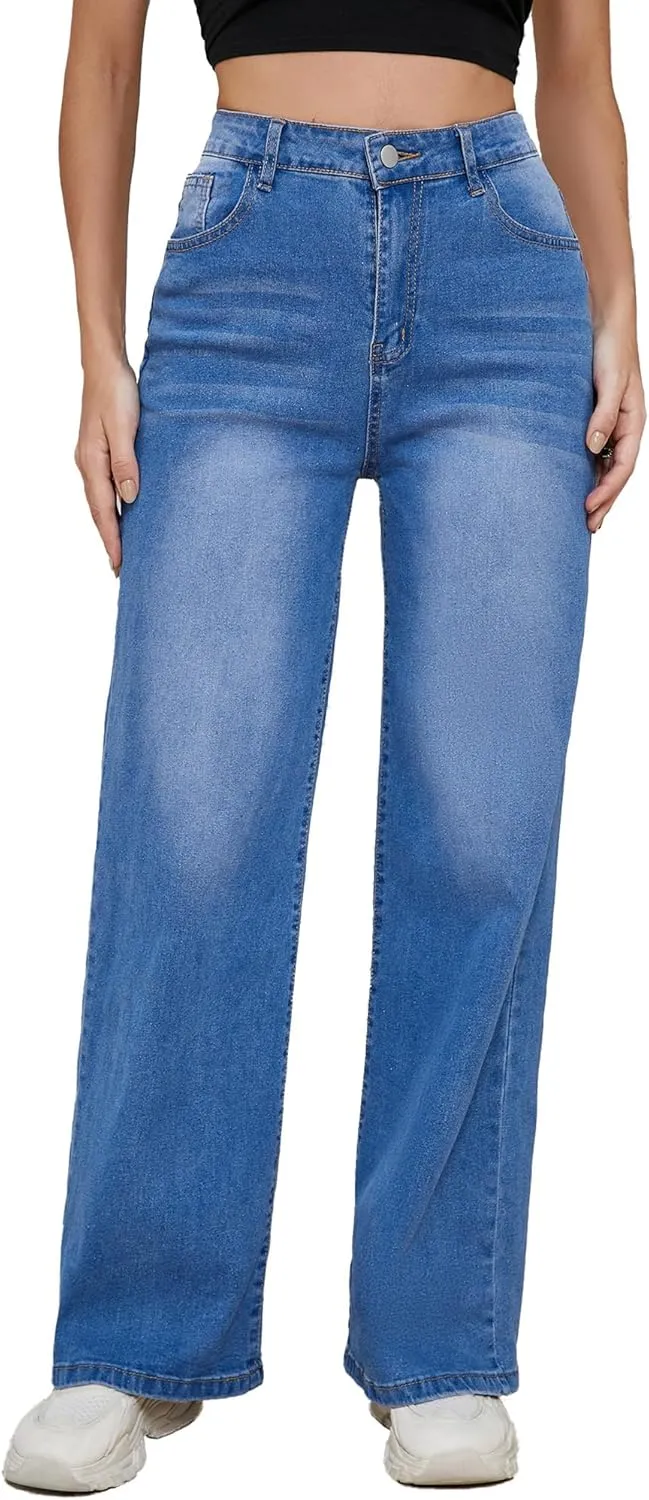 LaiyiVic Wide Leg Jeans for Women High Waisted Stretchy Straight Pants Leg Boyfriend Baggy Jeans