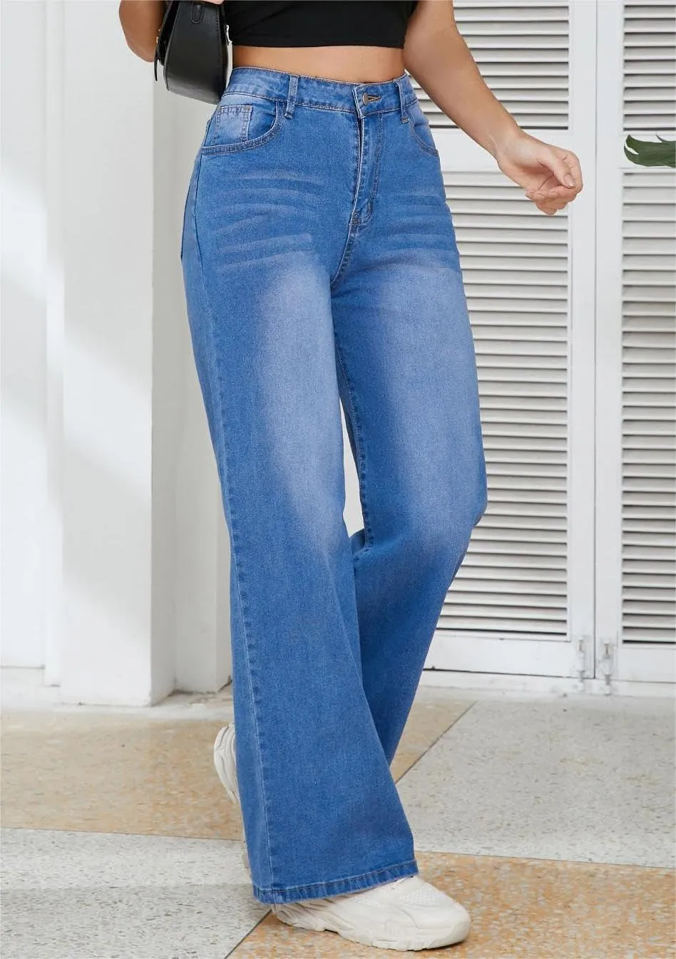 LaiyiVic Wide Leg Jeans for Women High Waisted Stretchy Straight Pants Leg Boyfriend Baggy Jeans