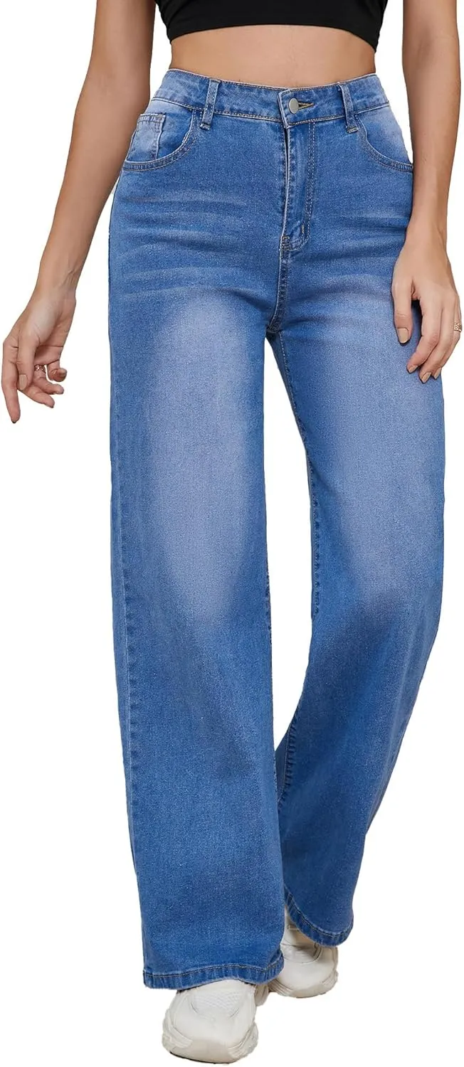 LaiyiVic Wide Leg Jeans for Women High Waisted Stretchy Straight Pants Leg Boyfriend Baggy Jeans