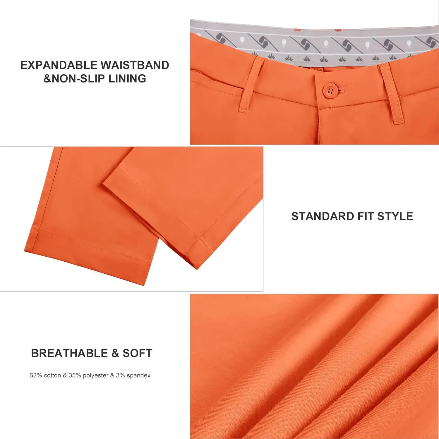 Lesmart Men Golf Pants Expandable Waistband Stretch Breathable Relaxed Fit with Pockets
